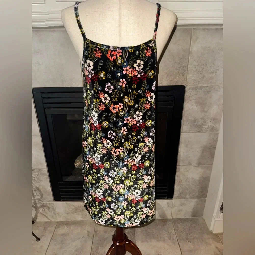 Sears Roebuck Girls Black w/ Flowers Floral Velvet Sundress Dress Large 14-16 - Picture 2 of 10